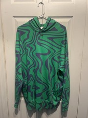 NWOT Zara MenS Pullover Hoodie Large Green Purple Swirl Sweatshirt