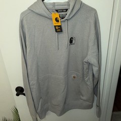 Men’s Carhartt Force Hoodie Large Gray Relaxed Fit Graphic Logo Lightweight