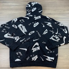 Nike Sportswear Club Hoodie Drawn Logo All Over Print Men’s Large Black/White