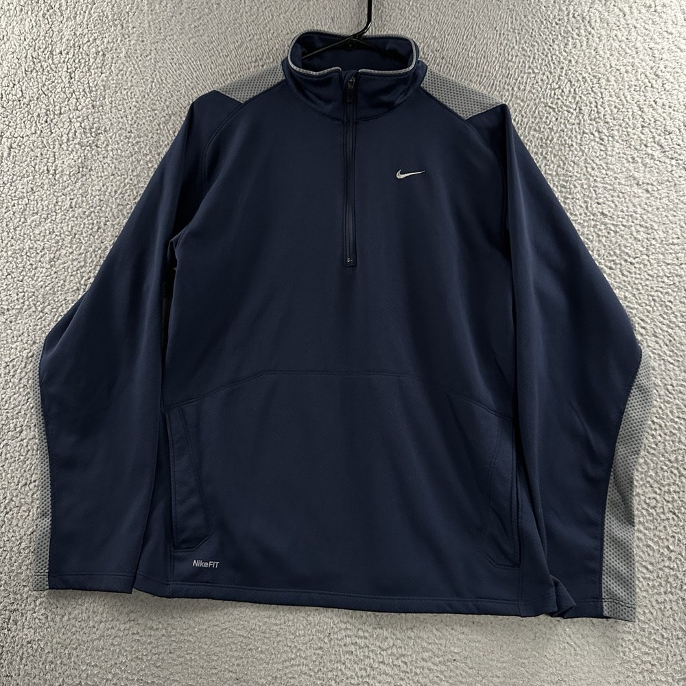 Nike Mens Shirt Blue Gray Size Medium Fit Dry 1/4 Zip Sweatshirt 100% Polyester