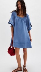 Free People Astoria Sweatshirt Square Neck Wide Short Sleeves Slouchy Blue S NEW