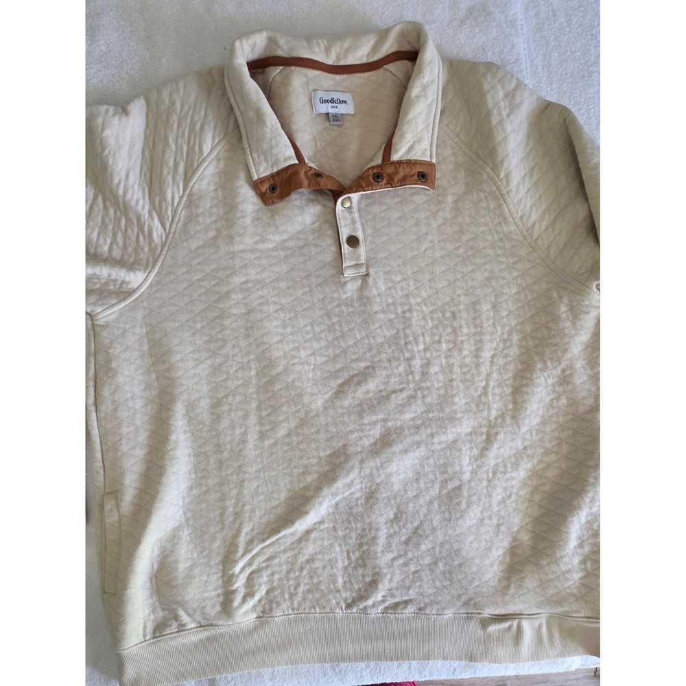 Goodfellow & Co Men’s Quilted Snap Pullover Sweatshirt Cream Beige