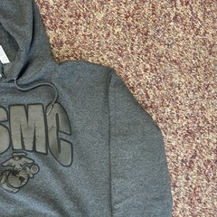 USMC United States Marine Corps Heather Grey Puff Letter Hoodie Sweatshirt XL