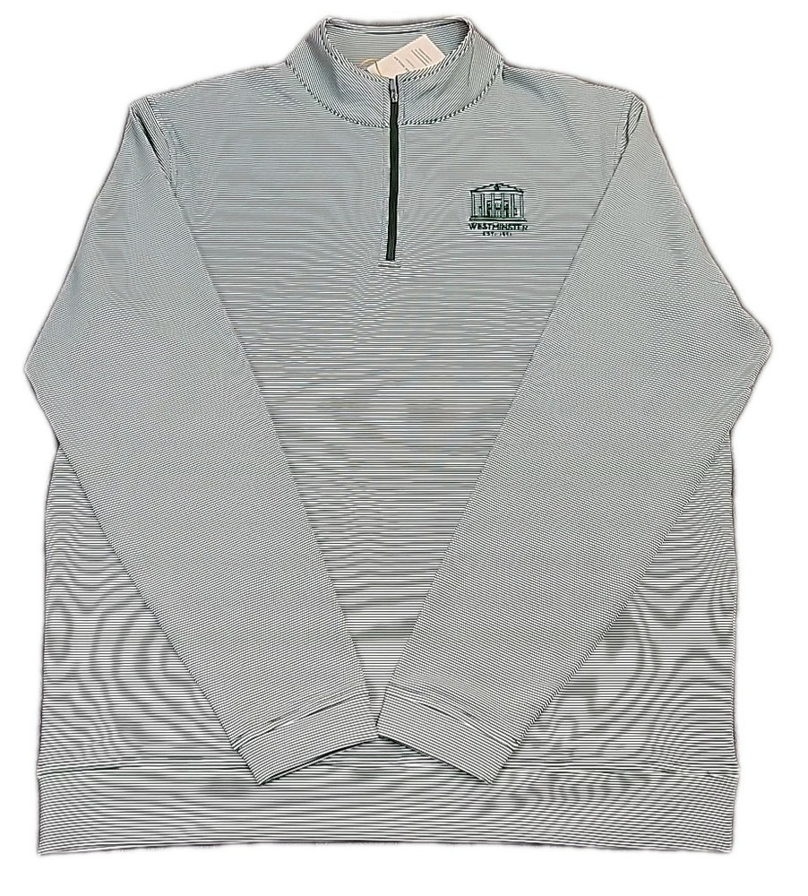 Peter Millar Men’s M GREEN White Pinstripe 1/4 Zip L/S NEW 3RD PTY WESTMINSTER