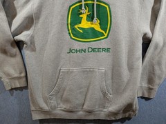 John Deere Hoodie Sweatshirt Mens Large Gray Logo Pullover Kangaroo Pocket