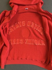 Vintage Russell Athletic Red Zip Up Hoodie XL USMC Embroidered Vietnam Era War