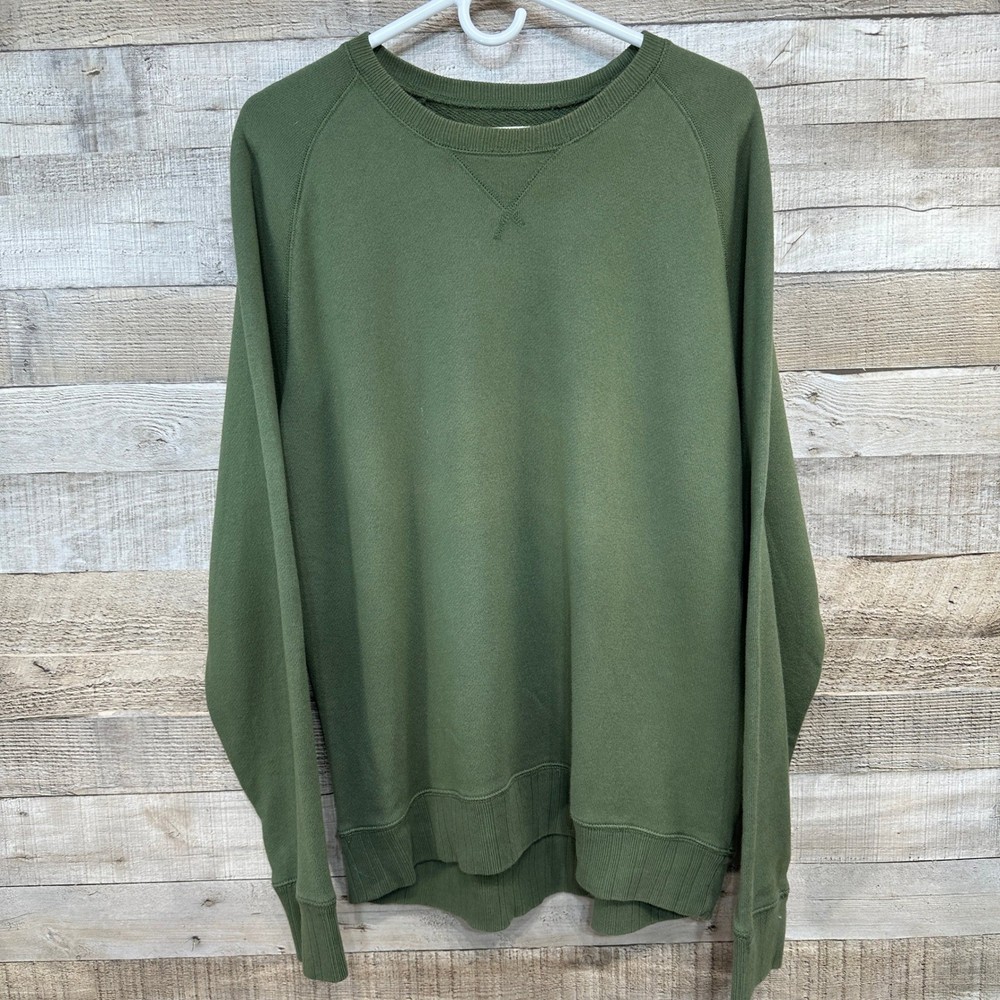 Lands End Canvas 1963 Mens Olive Green 100% Cotton Raglan Sweatshirt Large