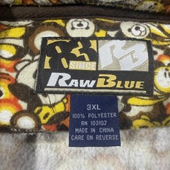 Raw Blue Hoodie Mens 3XL Multicolor Cartoon Animal Full Zip Fleece Graphic