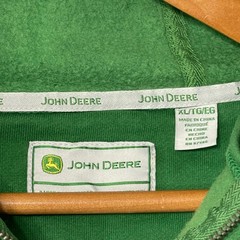 John Deere Mens Green Quarter Zip Hoodie Embroidered Logo Sweatshirt XL Farmcore