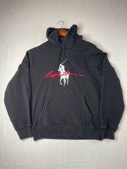 Polo Ralph Lauren Black Big Pony Fleece Pullover Hoodie with Red Script Logo