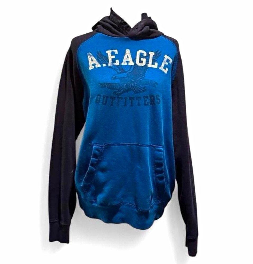 American Eagle Outfitters Blue/Black Pullover Hoodie Graphic Print Classic S