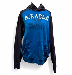 American Eagle Outfitters Blue/Black Pullover Hoodie Graphic Print Classic S