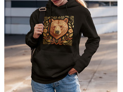 Bear Hoodie Unisex Black Pullover Sweatshirt Vintage Forest Wildlife Graphic