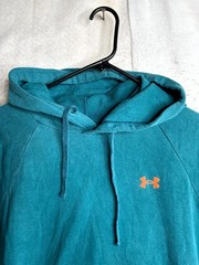 Under Armour Hoodie Mens Large Blue Fleece Lined Pockets Ribbed Hem Drawstring