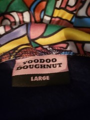 Voodoo Doughnut Men’s L Blue Graphic Logo Pullover Hoodie Pockets Drawstring