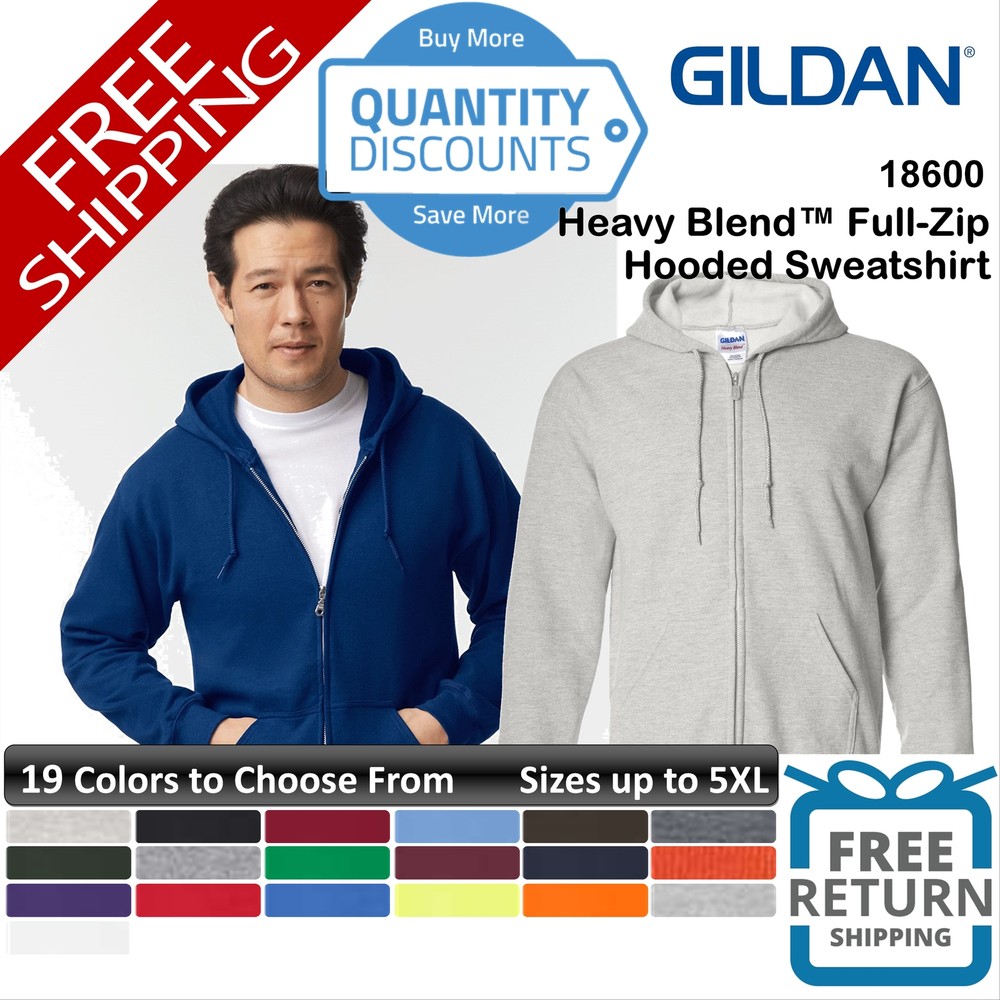 🔥 Gildan Men Heavy Blend Full-zip Hooded Sweatshirt Pockets Up To 5XL 18600