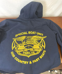 US Navy Blue Carhartt Hoodie Special Boat Unit God Country & Fast Boats Men’s S