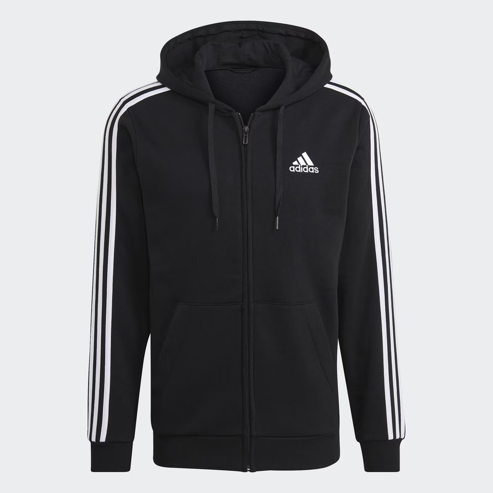 adidas Essentials Fleece 3-Stripes Full-Zip Hoodie Black