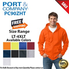 Port & Company PC90ZHT Mens Big & Tall Long Sleeve Full Zip Hooded Sweatshirt