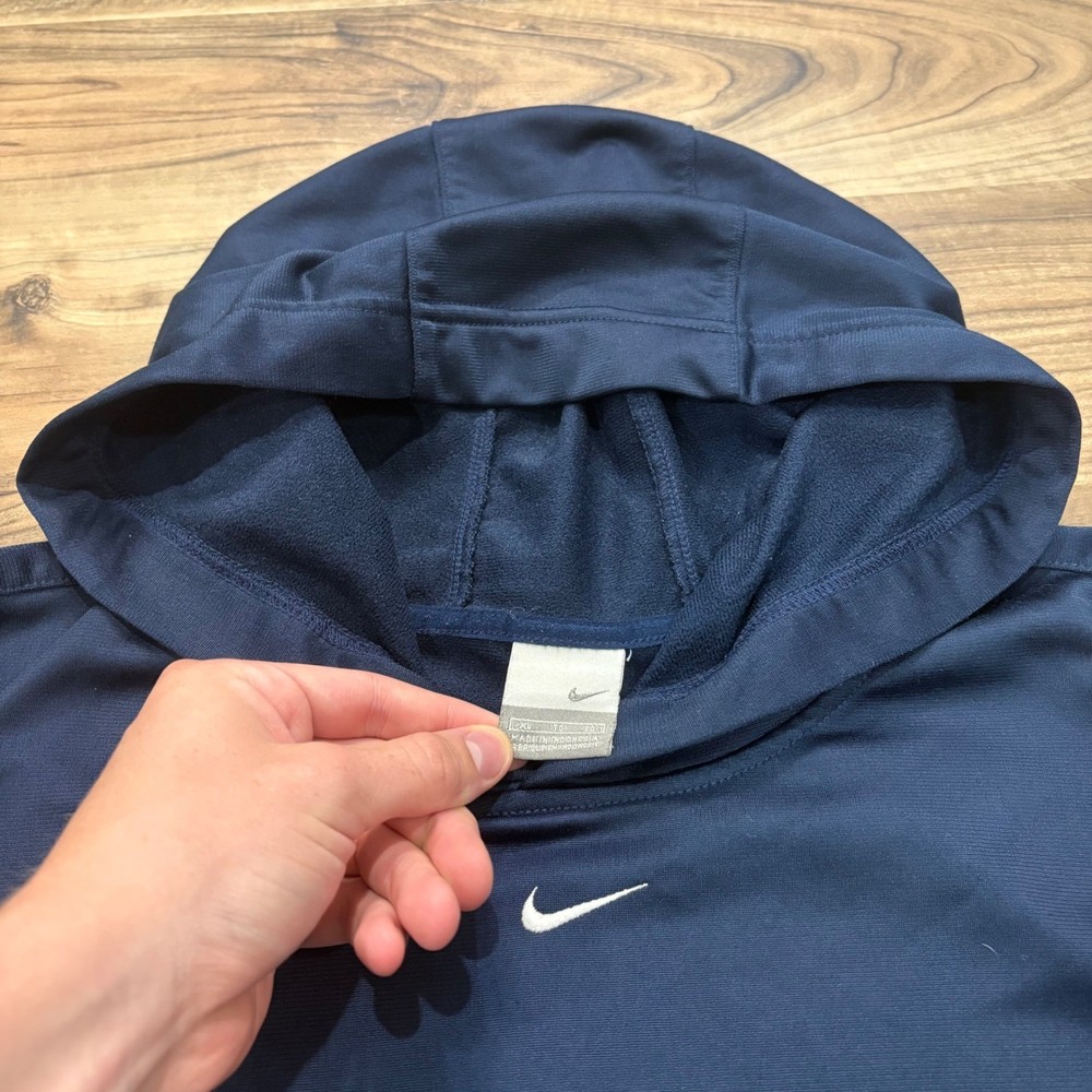 Vintage Y2K Nike Hoodie Mens XL Navy Center Swoosh Basketball Sweatshirt 2000s
