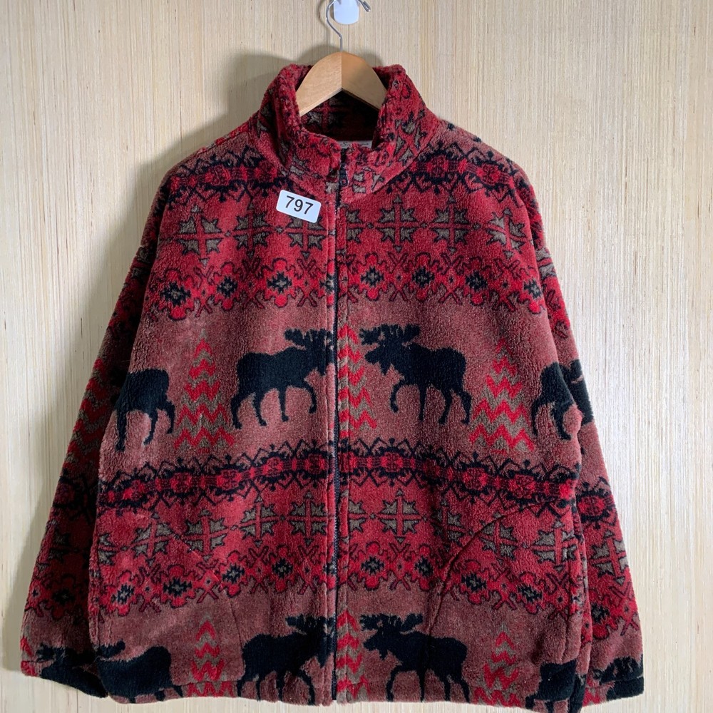 For Seasons Sweater Adult Size Large Red Long Sleeve Men’s Fleece Zip Up