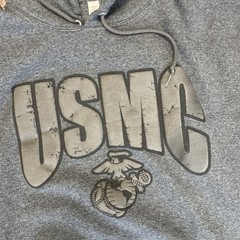 USMC United States Marine Corps Heather Grey Puff Letter Hoodie Sweatshirt XL