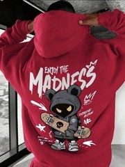 Graphic Hoodie Cartoon Print Drawstring Casual Streetwear Pullover Sweatshirt