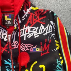 Demo Lition Hoodie Jacket Retro Graffiti Print Colorful Zip Up Size Large,Teens