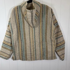 Molina Mexican Baja Hoodie Pullover Jacket Size 42 L Beige Striped Surfer Hippie