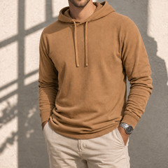 100% Combed Cotton Lightweight Brown Hoodie Garment Dyed Pullover All Seasons