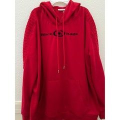 Coofandy Mens Red Black Bags Graphic Hoodie Moto Pleated Sleeve XXL Sweatshirt