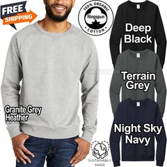 Mens 100% Organic Soft Spun Cotton French Terry Crewneck Sweatshirt XS-4XL NEW!