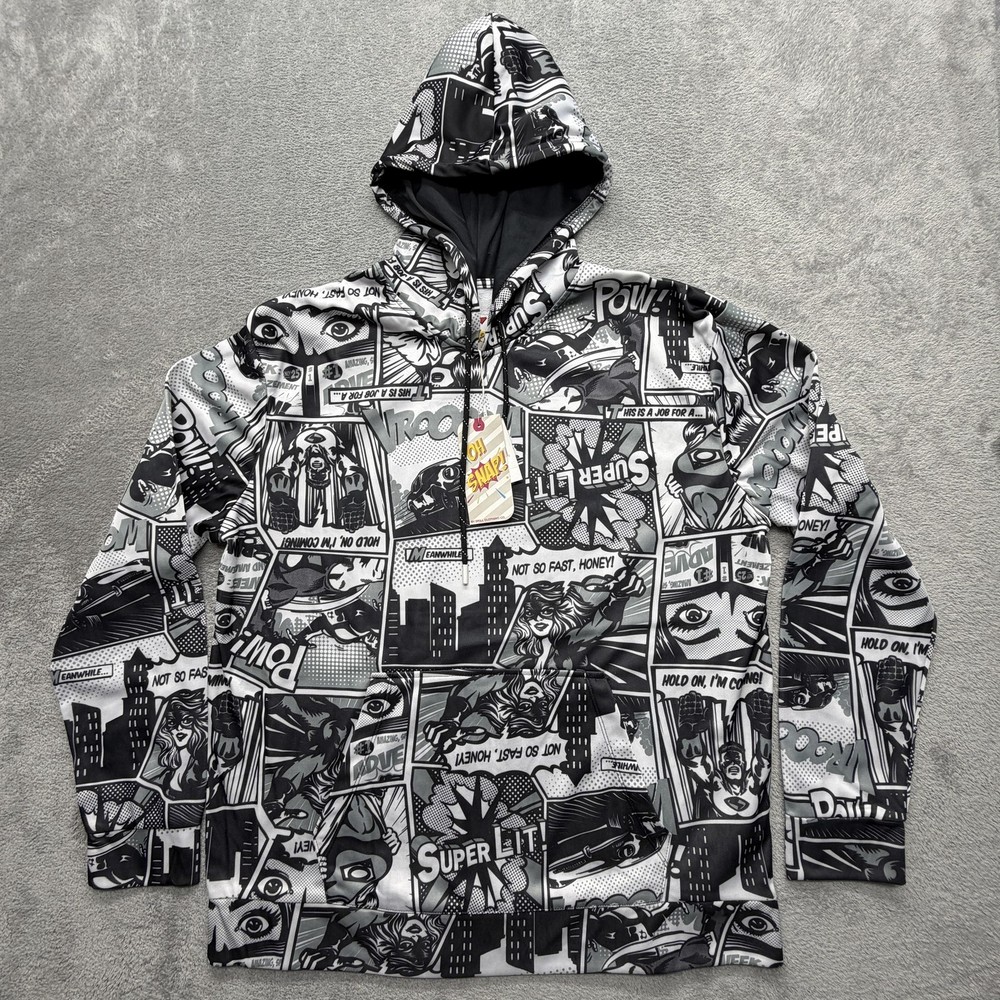 Oh Snap! Hoodie Mens Large Gray Comic Graphic Fleece Pullover Oh Snap