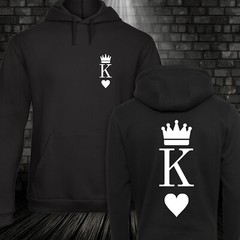 King Queen Card Hoodie Hooded Jumper Partner Couple Black Valentines Day XXS-5XL