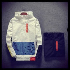 Men Hoodies Pullover Outwear Loose Pocket Hooded Sweatshirt Splice Jacket