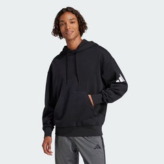 adidas Essentials Loose-Fit 3 Bar Logo French Terry Hoodie Black