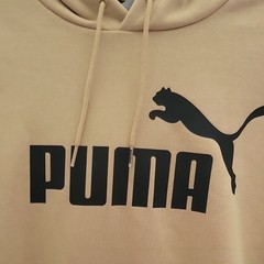 PUMA Men’s Beige Cotton Fleece Pullover Hoodie Logo Pocket Size M