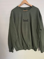 Feral Embroidered Gildan Sweatshirt Military Green Gothic Unisex Large