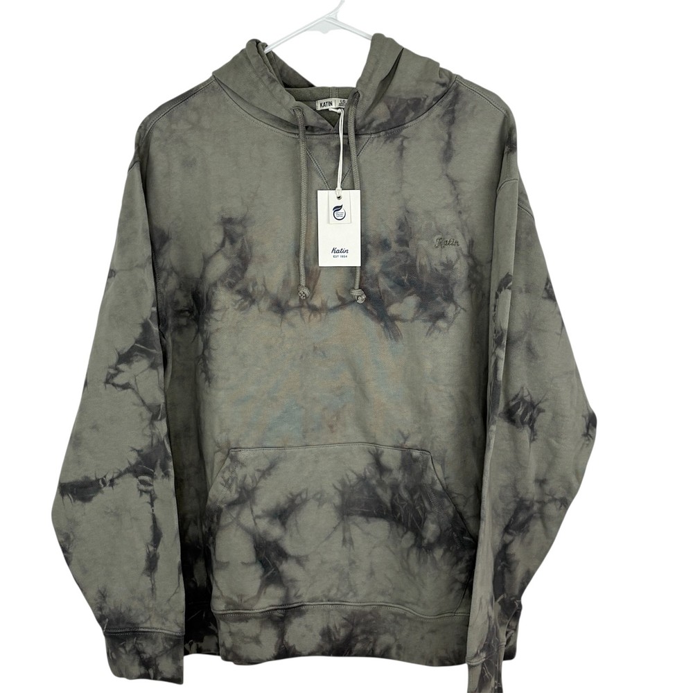 KATIN Hoodie Men’s NEW Size L Tie Dye Heavyweight Pullover Pocket Green Gray