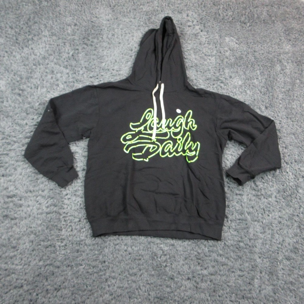 Comfort Colors Hoodie Mens Medium Black Laugh Daily Neon Graphic Pullover NWOT