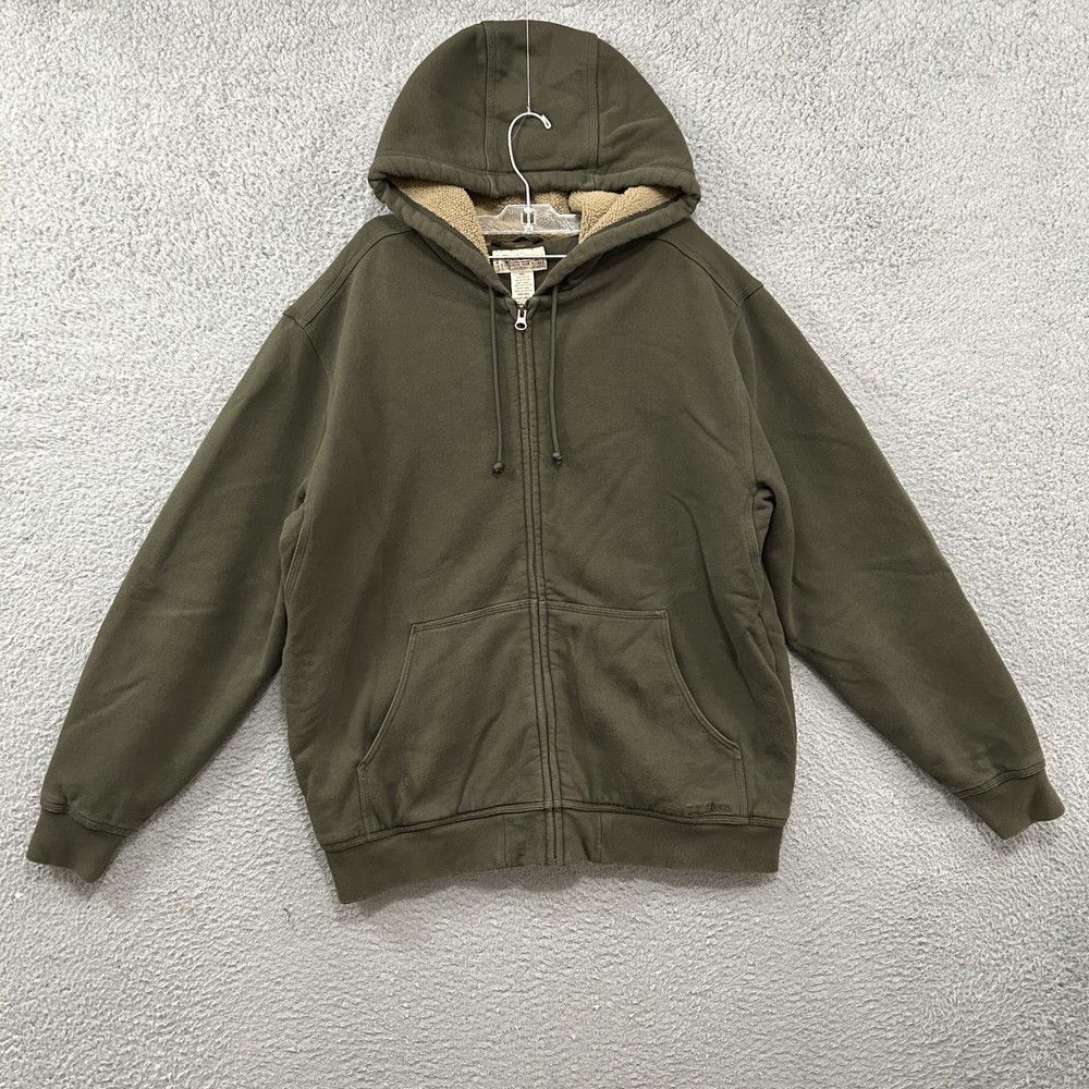 Katahdin Iron Works Hoodie Men Medium Green Sherpa Lined Full Zip Fleece LL Bean