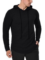 Men Athletic Shirt Workout Running Long Sleeve Shirt Hoods hoodie Quick Dry Cool