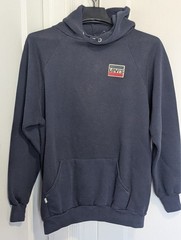 LEVI’S Vintage 1980’s Pullover HOODIE NAVY Red White Blue LOGO Drawstring LARGE