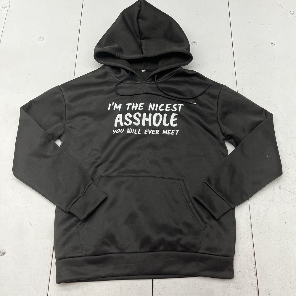 Black Funny Slogan Graphic Hooded Sweatshirt Adult Size Medium