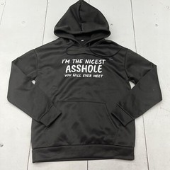 Black Funny Slogan Graphic Hooded Sweatshirt Adult Size Medium