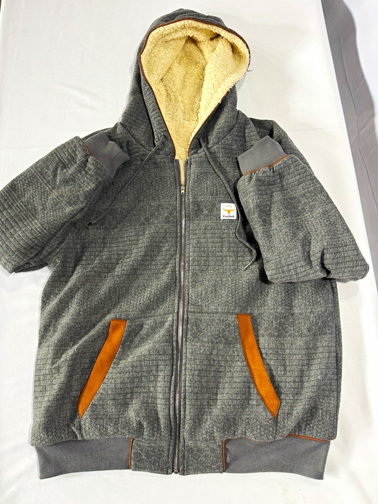 Freiheit Gray Sherpa Lined Full Zip Hoodie w/ Pockets Unisex Adults L
