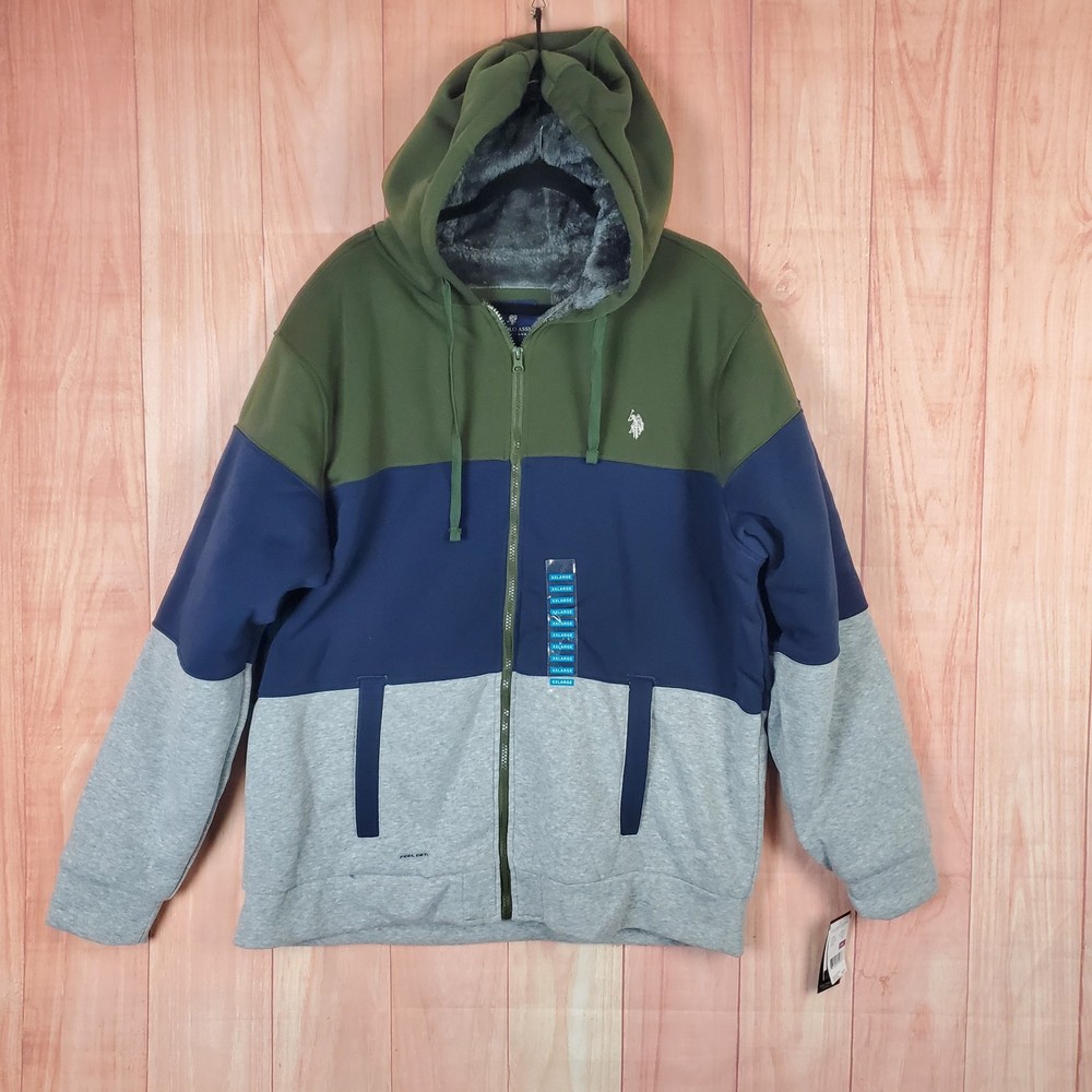 US Polo Assn Full Zip Sweatshirt Mens Sz 2XL Hooded Heavy Sherpa Lined