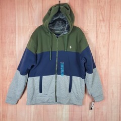 US Polo Assn Full Zip Sweatshirt Mens Sz 2XL Hooded Heavy Sherpa Lined