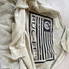Buc-ee’s Men’s L Beige Fleece Pullover Hoodie Logo Graphic Print Pockets