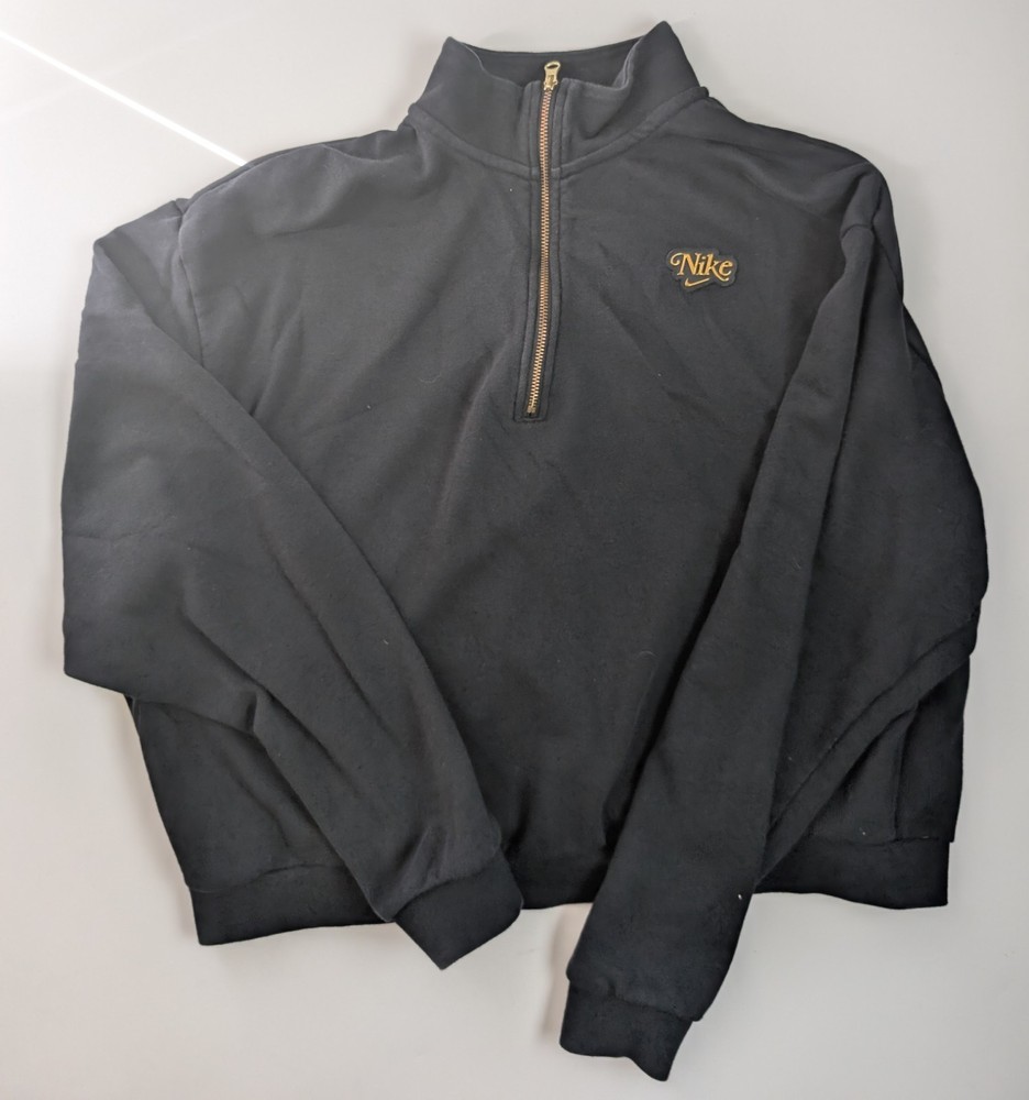 Nike Black 1/4 Zip Sweatshirt Medium Gold Logo Pullover Made in Vietnam